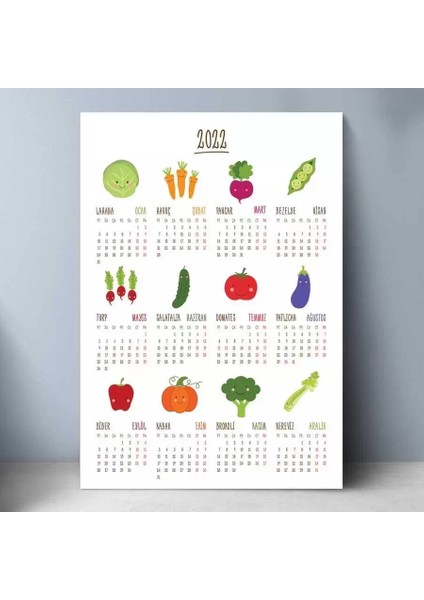 Mutfak Poster Takvim 2025 Sebzeli Vegan Duvar Takvimi Boyut 50 x 70 cm