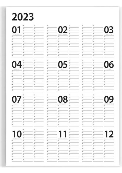 2025 Yıllık Planlayıcı Duvar Takvim Siyah Yearly Wall Planner Boyut 50 x 70 cm