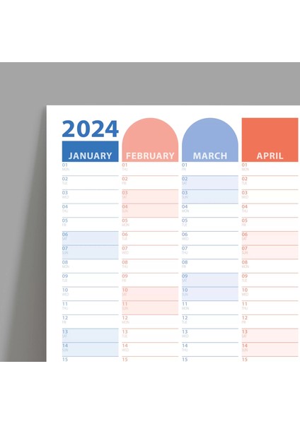 2025 Yıllık Planlayıcı Duvar Takvimi Okyanus Mavisi Somon Rengi Aylık Planlayıcı Boyut 35 x 50 cm modelleri