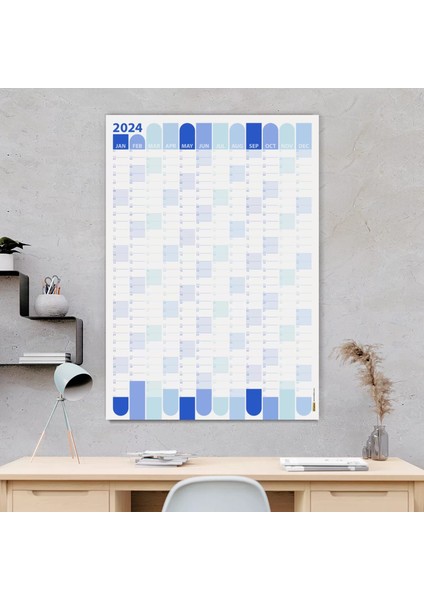 2025 Yıllık Planlayıcı Duvar Takvimi Mavi Okyanus Esintisi Renkler Geometrik Şekiller Boyut 70 x 100 cm