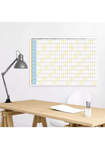 2025 Yıllık Planlayıcı Duvar Takvimi Turuncu Mavi Sarı Renkler Boyut 35 x 50 cm