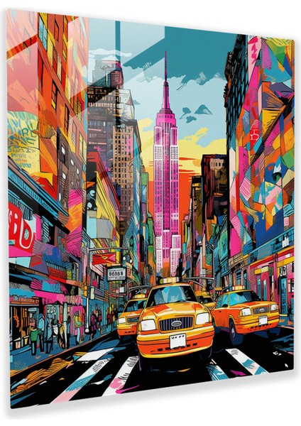 Kentsel Kaleydoskop: Pop Art'tan Esinlenen Dijital Illüstrasyon Cam Baskı, 30X30