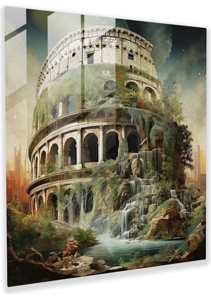 Büyülü Füzyon Cam Baskı - Gerçeküstü Karma Teknik Roma Kolezyum Doğa Duvar Sanatı, 30X30