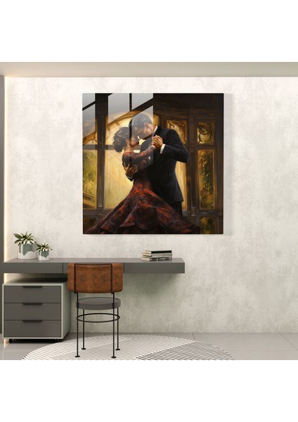 Romantik Hayal Cam Baskılar - Zarif Balo Salonunda Dans Eden Çift Cam Baskı, 30X30 fiyatları