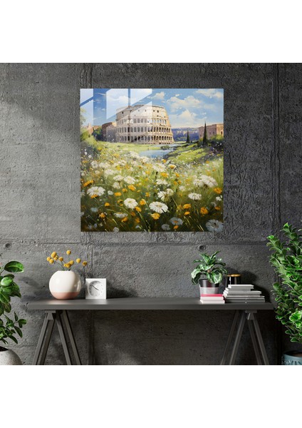 Serene Senfoni Cam Baskı - Empresyonist Yağlıboya Roma Colosseum Kır Çiçeği Duvar Dekorasyonu, 30X30 fiyatları