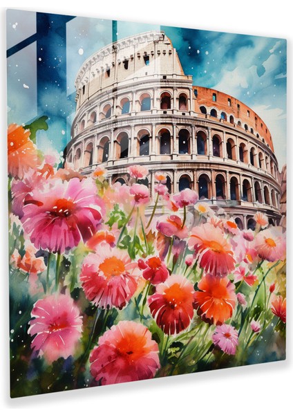 Canlı Cam Baskı - Roma Kolezyum Çiçek Vahası, 30X30
