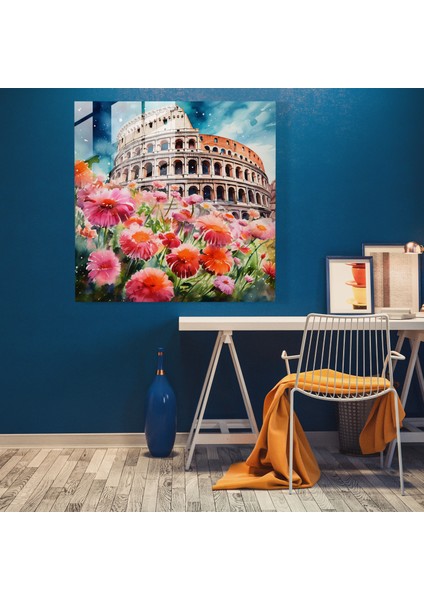 Canlı Cam Baskı - Roma Kolezyum Çiçek Vahası, 30X30