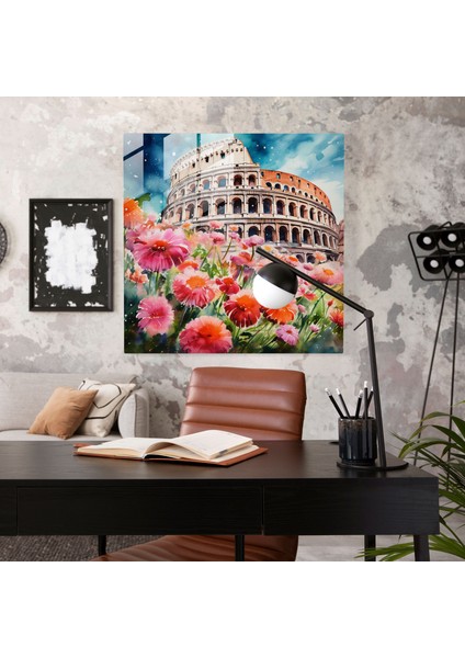 Canlı Cam Baskı - Roma Kolezyum Çiçek Vahası, 30X30