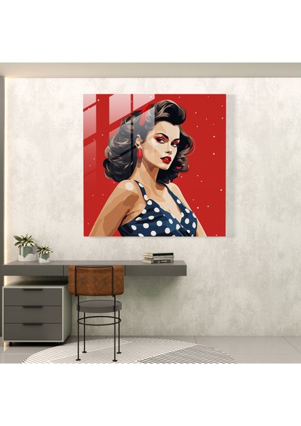 Göz Alıcı Pop Art Cam Baskı - Retro Kırmızı Dudaklar Cam Duvar Sanatı, 30X30