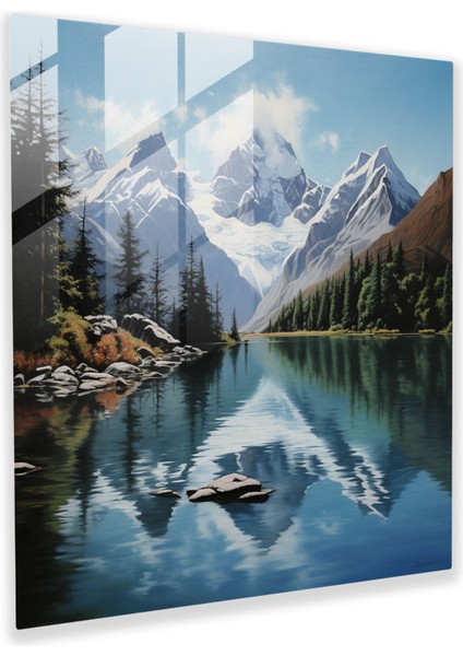 Dünyanın En Güzel Manzaraları - Sakin Göl Cam Baskı - Dünyanın En Güzel Manzaraları, Ev Dekorasyonu, Yağlıboya Tablo, Göl, 30X30