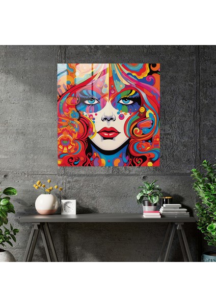 Retro Reverie: Canlı Renkler ve Dönen Desenlerle Psychedelic Cam Duvar Sanatı, 30X30