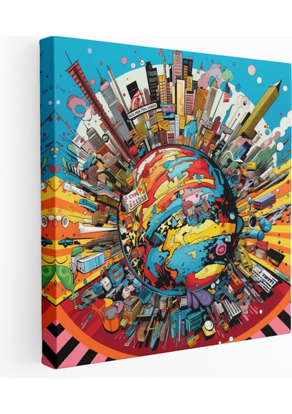 Yüksek Kaliteli Kanvas Tablo - Pop Art Dünya Haritası - Dünya Haritası, Kanvas Tablo, Duvar Dekorasyonu, Kanvas Tablo, 100X100