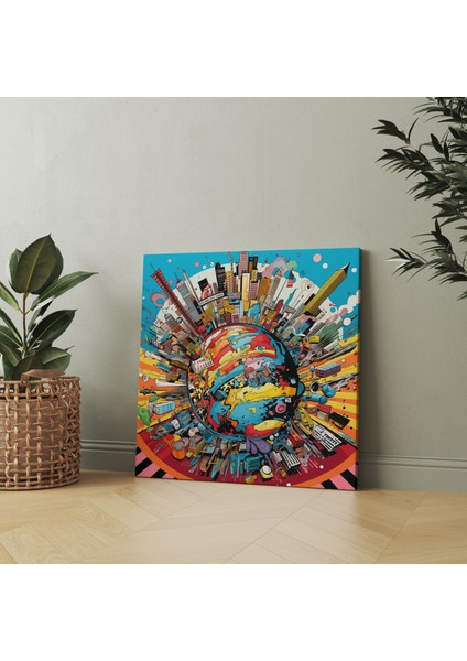 Yüksek Kaliteli Kanvas Tablo - Pop Art Dünya Haritası - Dünya Haritası, Kanvas Tablo, Duvar Dekorasyonu, Kanvas Tablo, 100X100 fiyatları