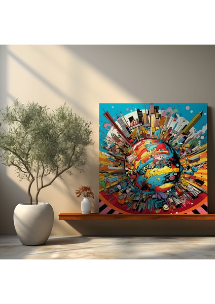 Yüksek Kaliteli Kanvas Tablo - Pop Art Dünya Haritası - Dünya Haritası, Kanvas Tablo, Duvar Dekorasyonu, Kanvas Tablo, 100X100 modelleri