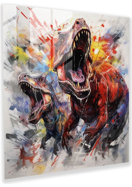 Karmaşık Cam Baskı - Hareketli Dinozorlar Eskiz Cam Duvar Sanatı - Sanatsal Ev Dekorasyonu, 30X30