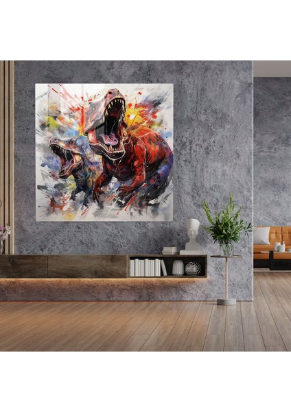 Karmaşık Cam Baskı - Hareketli Dinozorlar Eskiz Cam Duvar Sanatı - Sanatsal Ev Dekorasyonu, 30X30 modelleri