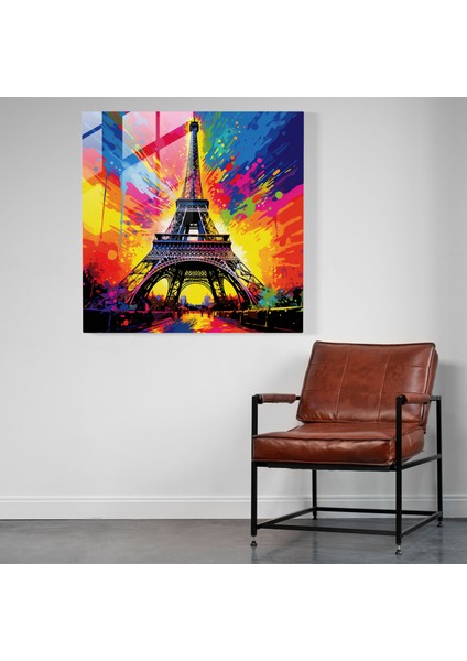 Eğlenceli Cam Baskı - Eyfel Kulesi Pop Art'tan Esinlenen Cam Duvar Sanatı - Ev Dekorasyonu - Duvar Dekoru - Modern Sanat Eseri, 30X30 fiyatları