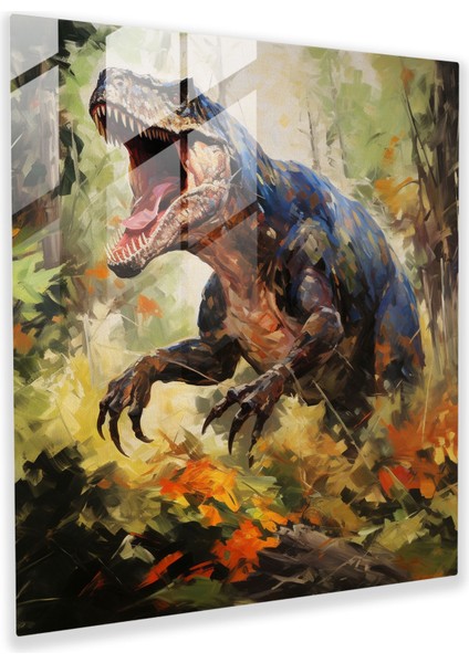 Ormandaki Görkemli T-Rex'in Çarpıcı Empresyonist Cam Baskısı - Modern Sanat Eseri, 30X30