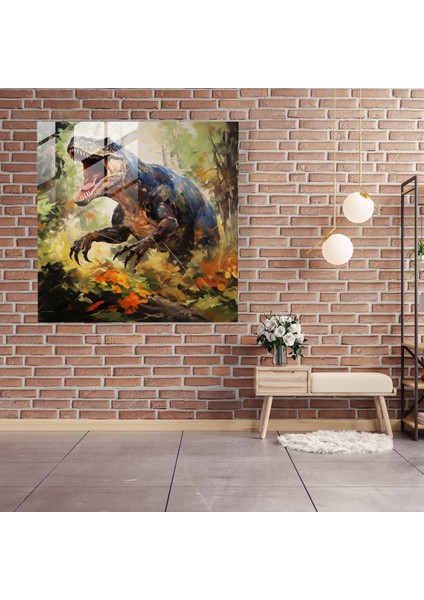 Ormandaki Görkemli T-Rex'in Çarpıcı Empresyonist Cam Baskısı - Modern Sanat Eseri, 30X30