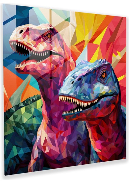 Dinozor Mozaiğinin Canlı Geometrik Cam Baskısı - Göz Alıcı Duvar Dekorasyonu, 30X30