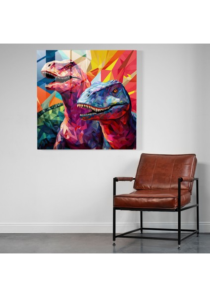 Dinozor Mozaiğinin Canlı Geometrik Cam Baskısı - Göz Alıcı Duvar Dekorasyonu, 30X30