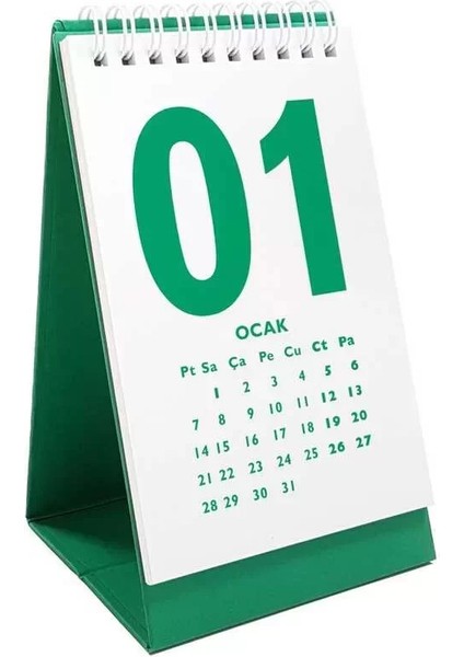 Rakam Serisi 2025 Masa Takvimi Dikey Yeşil Beyaz