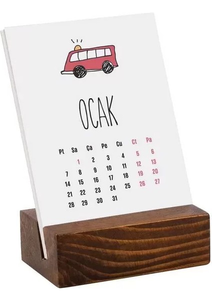 Renkli Araba Serisi 2025 Masa Takvimi Ahşap Tabanlı 2025 Masa Takvimi