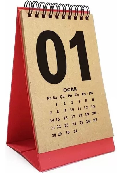 Rakam Serisi 2025 Masa Takvimi Dikey Kırmızı Kraft