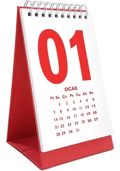 Rakam Serisi 2025 Masa Takvimi Dikey Kırmızı Beyaz