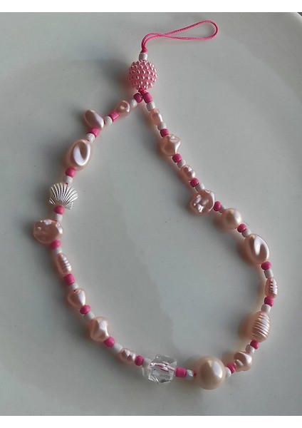 Pembe Beyaz Top Detaylı Telefon Askısı fırsatları