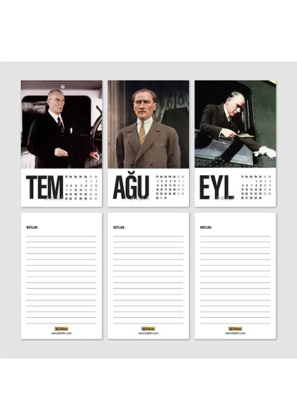 Atatürk Fotoğraflı 2025 Takvimi Siyah Masa Takvimi Dikey Form