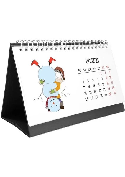 Mevsi ml er Kızlı Illustrasyon Çizim 2025 Masa Takvimi Siyah Renk