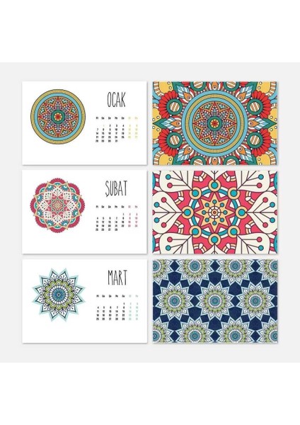 Mandala Desenli 2025 Masa Takvimi Ahşap Tabanlı Masa Takvimi