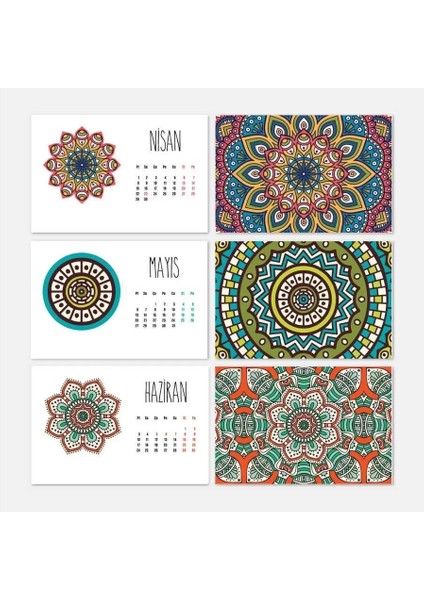 Mandala Desenli 2025 Masa Takvimi Ahşap Tabanlı Masa Takvimi