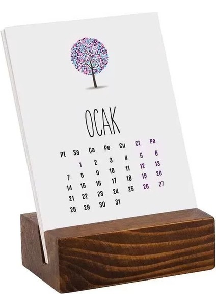 Ağaç Serisi Masa Takvimi Ahşap Tabanlı 2025 Masa Takvimi