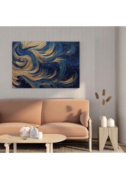 Lacivert ve Altın Girdap Kanvas Tablo - Lacivert, Lacivert, Girdap, Kanvas Tablo, 30X30