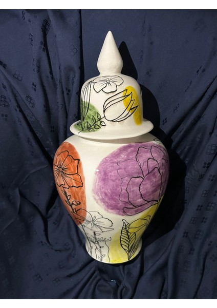 Çiçek Desenli 40 cm Çini Şahküp