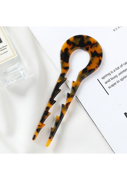 Leopar Desen France-Handmade Lüks Kemik Topuz Tokası - Kalın Saçlara Uygun Çubuk Saç Topuz Tokası