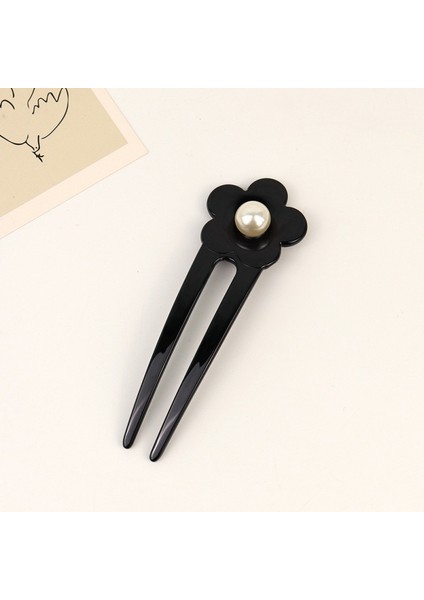 Incili Siyah Model France-Handmade Lüks Kemik Topuz Tokası - Çubuk Saç Topuz Tokası