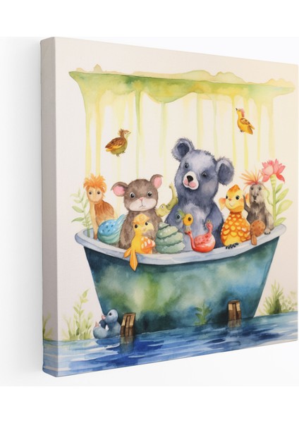Hayvan Küveti Kanvas Tablo - Banyo Için, Suluboya Resim, Tuhaf Duvar Sanatı, Eğlenceli Ev Dekorasyonu, 100X100