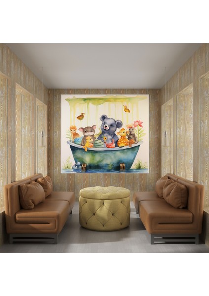 Hayvan Küveti Kanvas Tablo - Banyo Için, Suluboya Resim, Tuhaf Duvar Sanatı, Eğlenceli Ev Dekorasyonu, 100X100 fiyatları