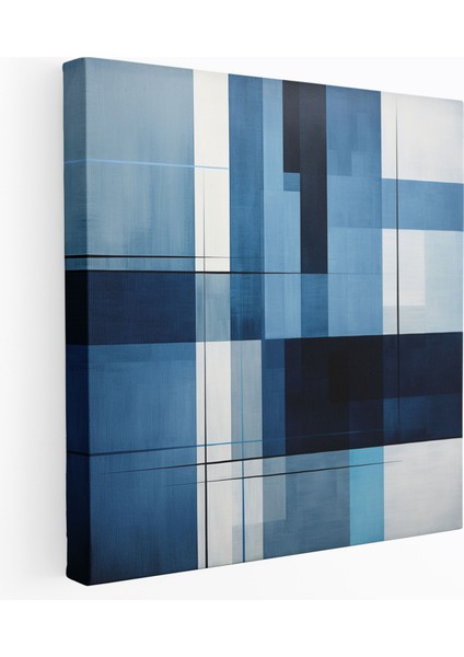 Geometrik Mavi Kanvas Tablo - Banyo Için, Çağdaş Ev Dekorasyonu, Modern Duvar Sanatı, Banyo Kanvası, 30X30