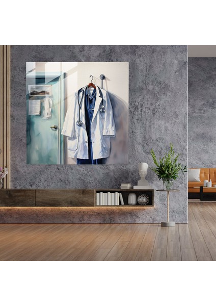 Tıp Mesleği Cam Baskı - Tıp, Stetoskop, Duvar Süslemesi, Cam Tablo, 30X30 fiyatları