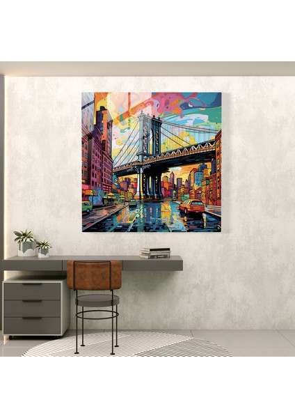 Cesur Pop Art Cam Baskı - Canlı Brooklyn Köprüsü Cam Duvar Sanatı, Ev Dekorasyonu, Duvar Dekorasyonu, Cam Sanatı, 30X30 fiyatları