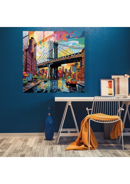 Cesur Pop Art Cam Baskı - Canlı Brooklyn Köprüsü Cam Duvar Sanatı, Ev Dekorasyonu, Duvar Dekorasyonu, Cam Sanatı, 30X30 modelleri