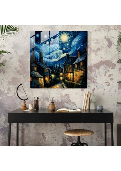 Van Gogh'un Başyapıtının Nefes Kesen Cam Baskısı: Ev Dekorasyonu Için Yıldızlı Gece Cam Duvar Sanatı, 30X30