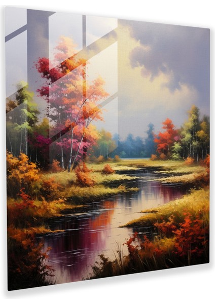 Zarif Cam Baskı - Canlı Renkler ve Huzurlu Atmosfer ile Sakin Manzara - Klasik Yağlıboya Cam Duvar Sanatı - Ev Dekorasyonu ve Duvar Dekoru - Modern Sanat Eseri, 30X30