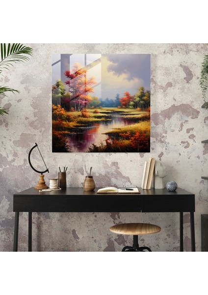 Zarif Cam Baskı - Canlı Renkler ve Huzurlu Atmosfer ile Sakin Manzara - Klasik Yağlıboya Cam Duvar Sanatı - Ev Dekorasyonu ve Duvar Dekoru - Modern Sanat Eseri, 30X30 fiyatları