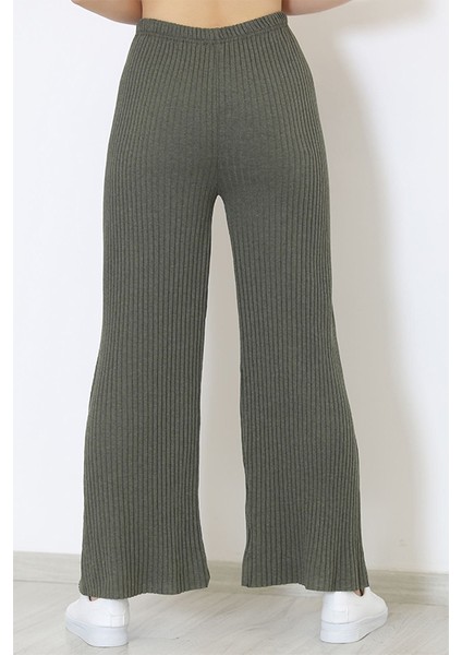 Yüksek Bel Yumuşacık Fitilli Beli Lastikli Günlük Rahat Kadın Pijama Haki