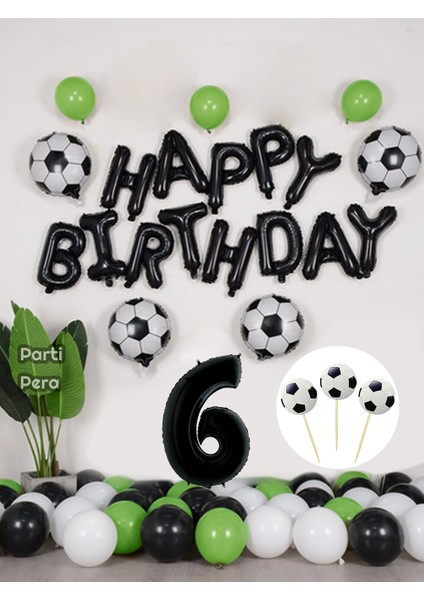 Parti Pera Futbol Temalı Konsept Doğum Günü Balon Seti Siyah Happy Birthday Folyo Balon